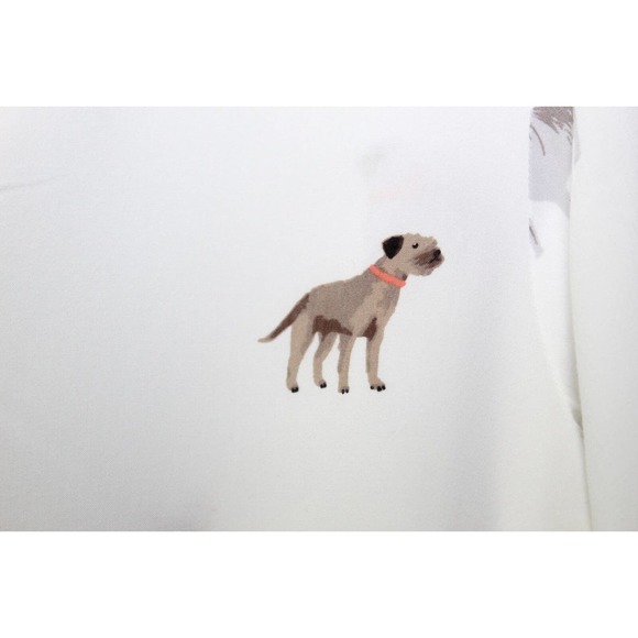 Joules Elvina Dog Print Button Up Shirt White Blouse LS Women's Size 2 H13483 - Picture 6 of 14